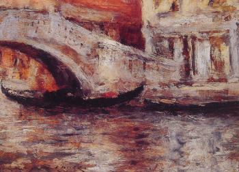 William Merritt Chase : Gondolas Along Venetian Canal
